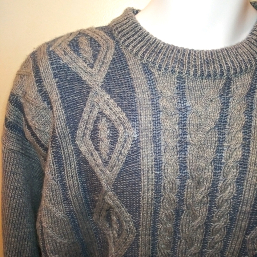 Vintage 90's/Y2K Work Wear Men's 3D Textured Denim Colored Wool Blend Sweater - Picture 2 of 8